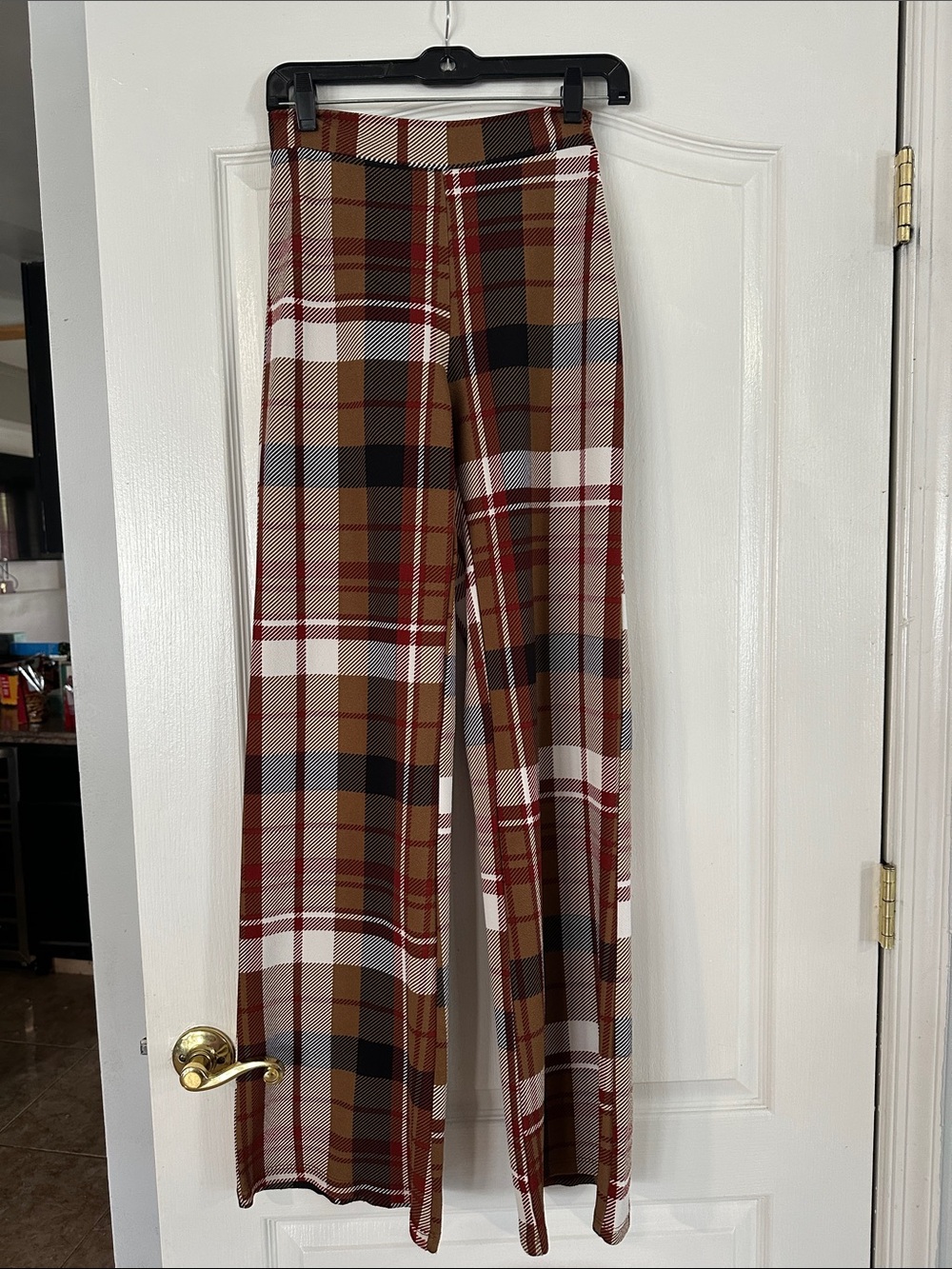 Fashion Nova Brown Red Plaid Wide Leg Pants